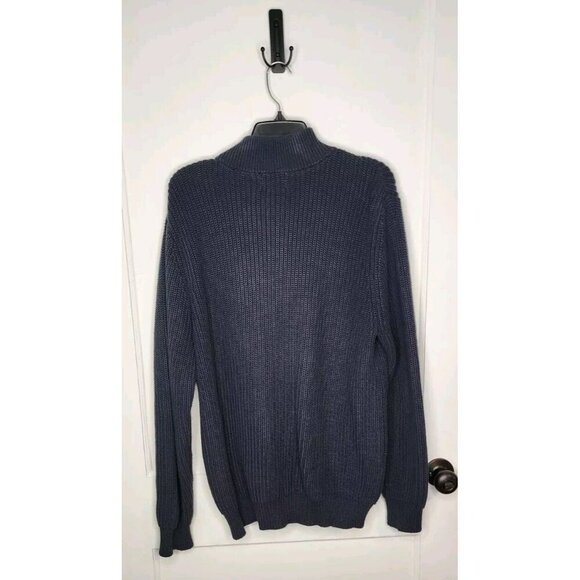 LL BEAN Full Zip Sweater Men’s Large Blue Ribbed Cotton Banded Sleeves 0 FHT4 - Picture 2 of 4